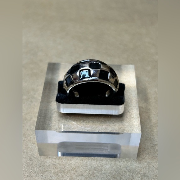 Silver & Black Check Ring, Wide, Open Band (Adjustable)
Size 7 as is - Picture 2 of 5